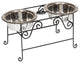 Wrought Iron Double Pet Feeder Stand, Black, Medium - 2 Quart