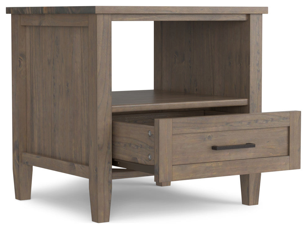 Ela SOLID WOOD End Table, Smoky Brown