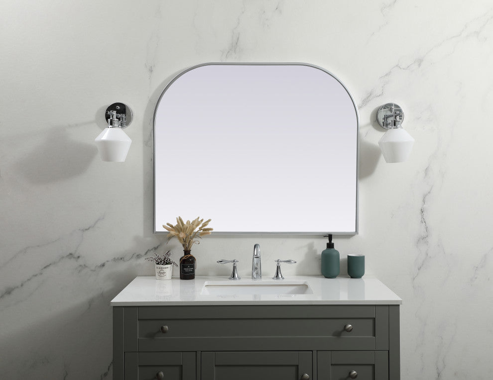 Metal Frame Arch Mirror 36X30 Inch, Silver