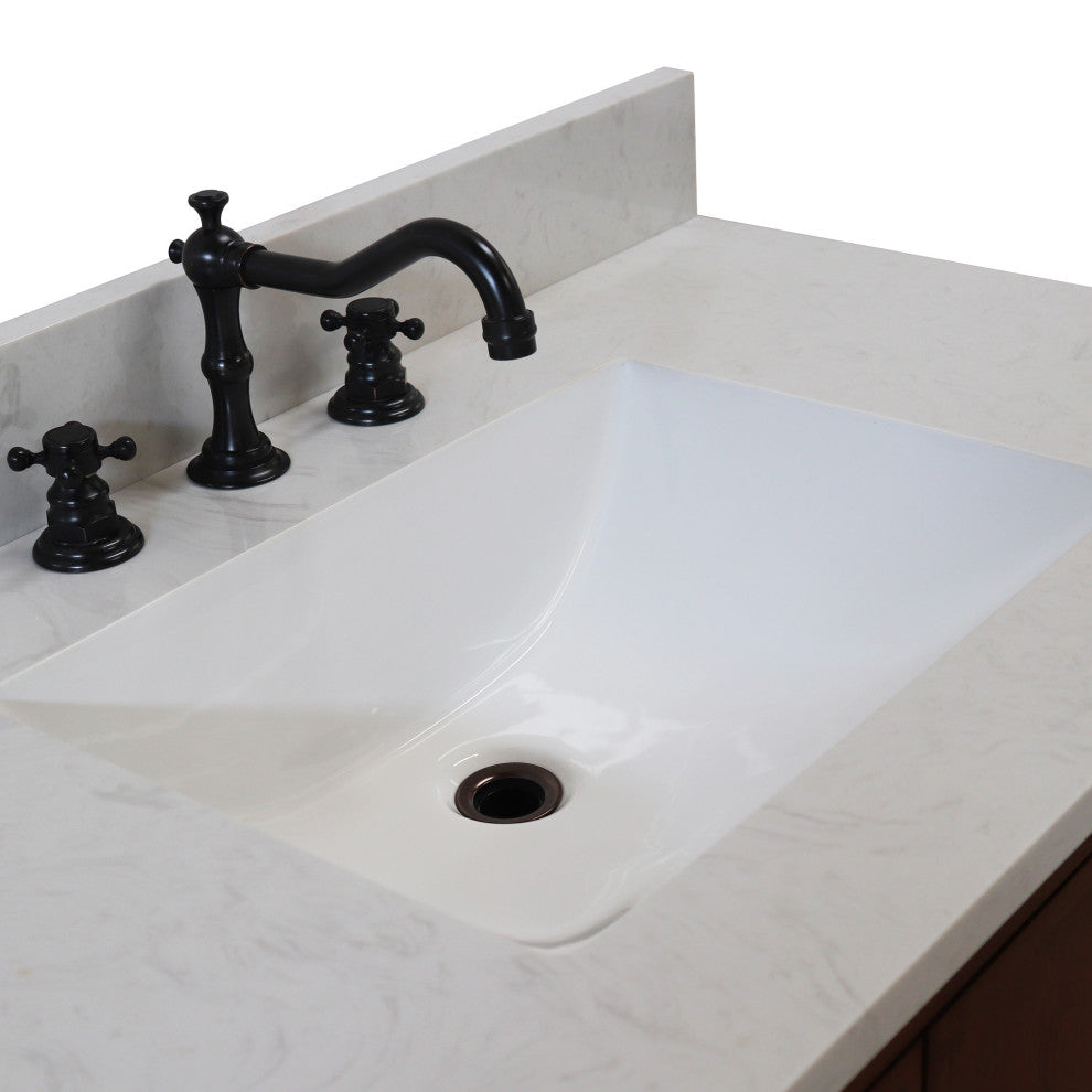 37" Single Sink Vanity, Dark Cherry With Engineered Stone Top