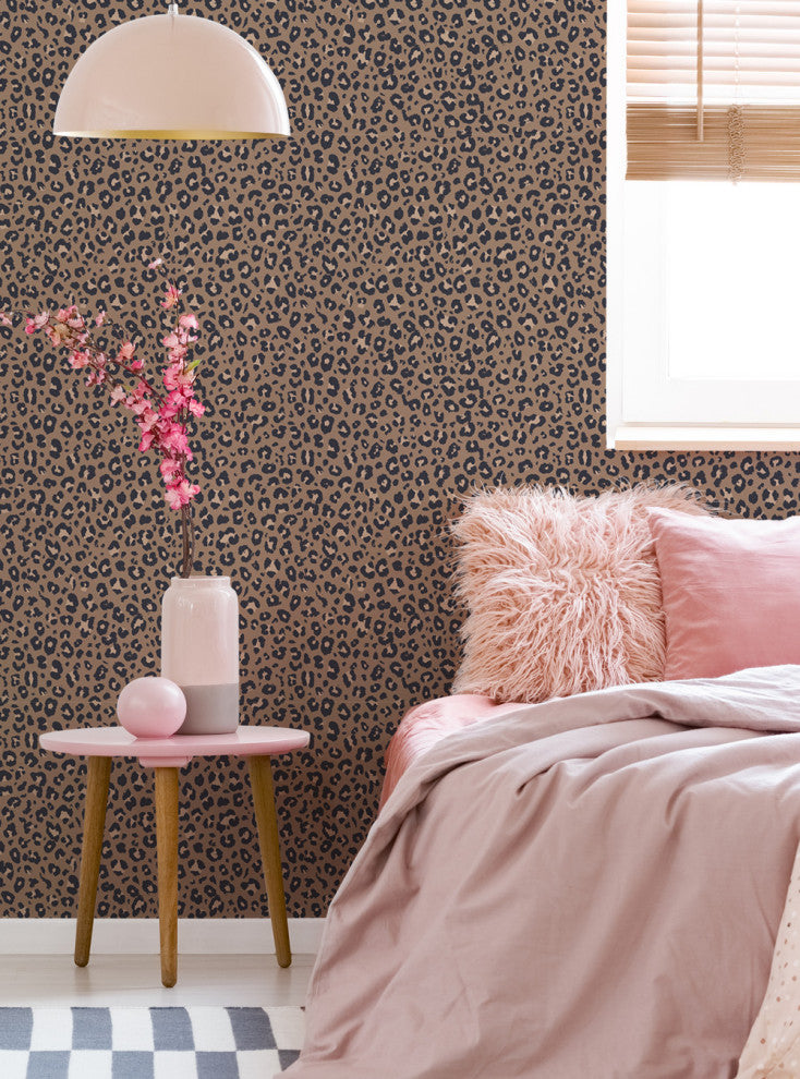 Animal Print Leopard Peel and Stick Vinyl Wallpaper, Dark Natural, 24"w X 60"h