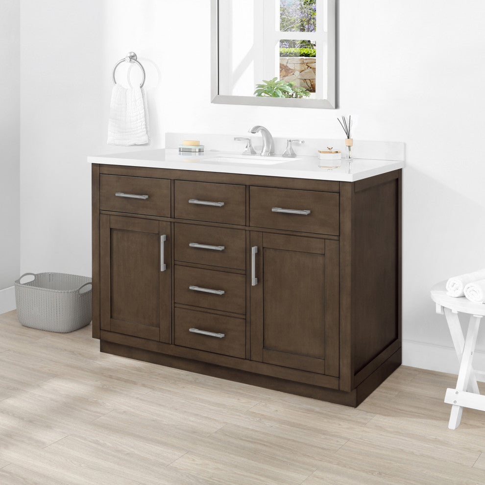 Ove Decors Bailey 48" Single Sink Vanity, Almond Latte With Black Hardware