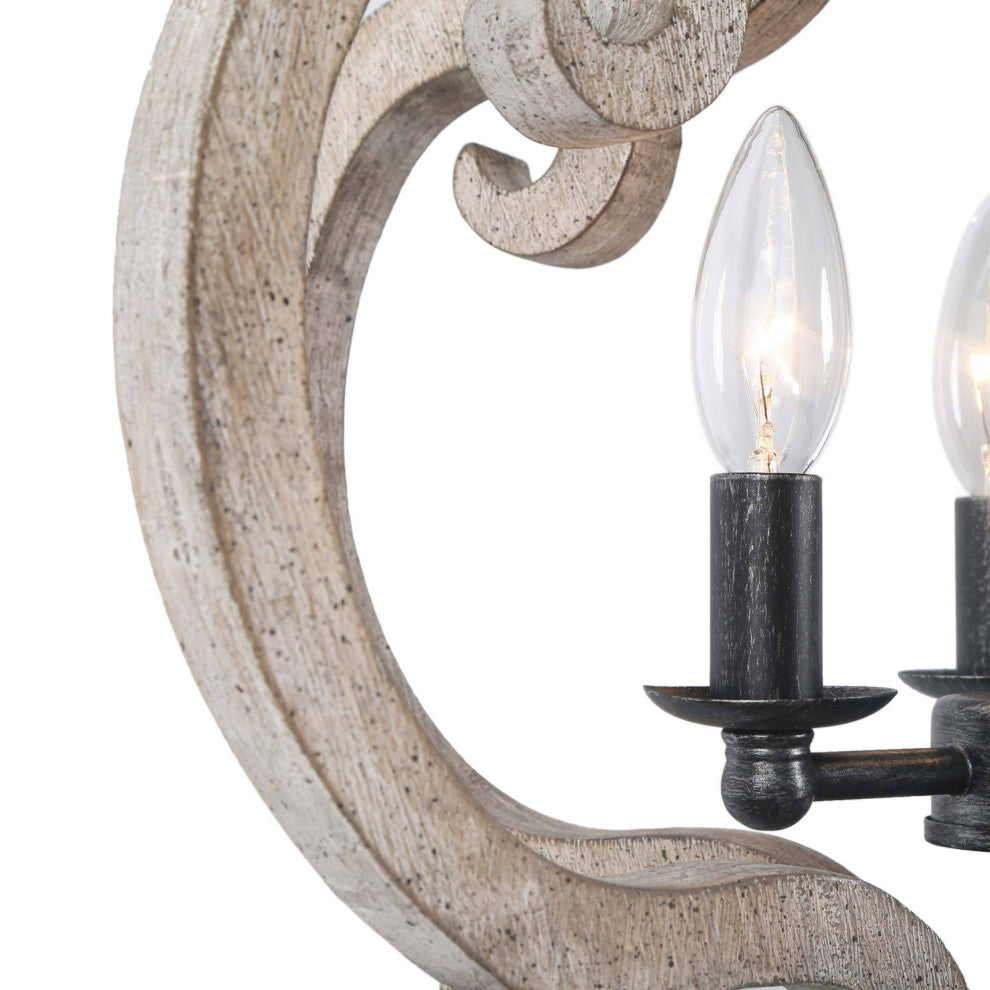 LNC 3-Light Distressed Wood Grayish White Farmhouse Latern Chandelier