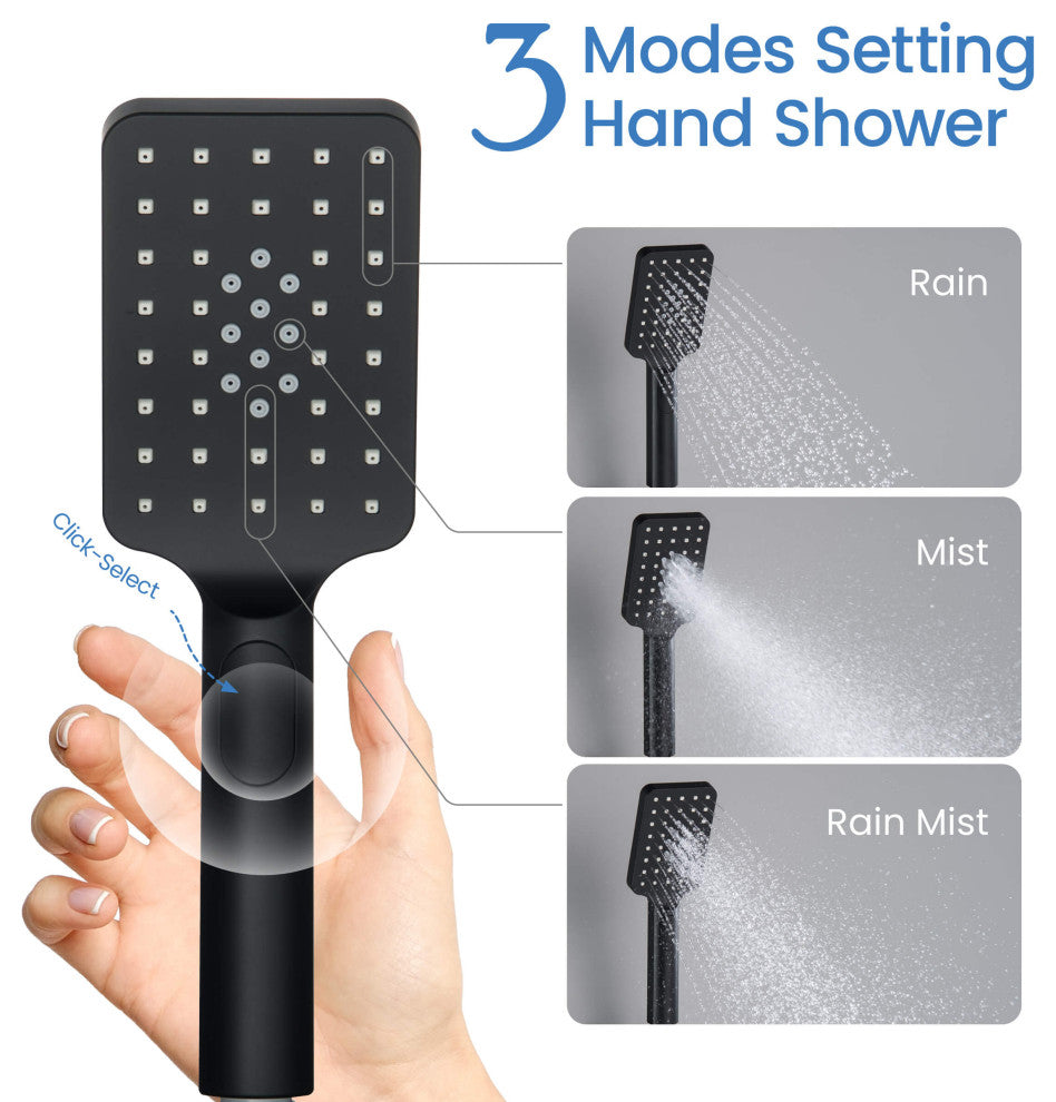 Ceiling Mounted 2-Function Shower System, Rough, Valve, Matte Black