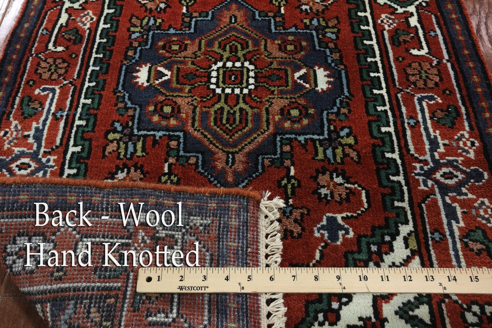 Oriental Collection 3'x12' Runner Heriz Serapi Red Hand Knotted Wool Rug H9205