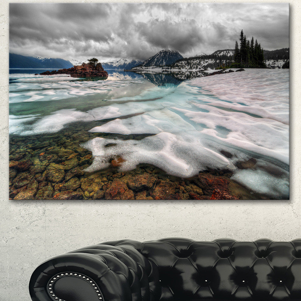 Frozen Mountain Lake Shore, Large Landscape Canvas Art, 40"x30"