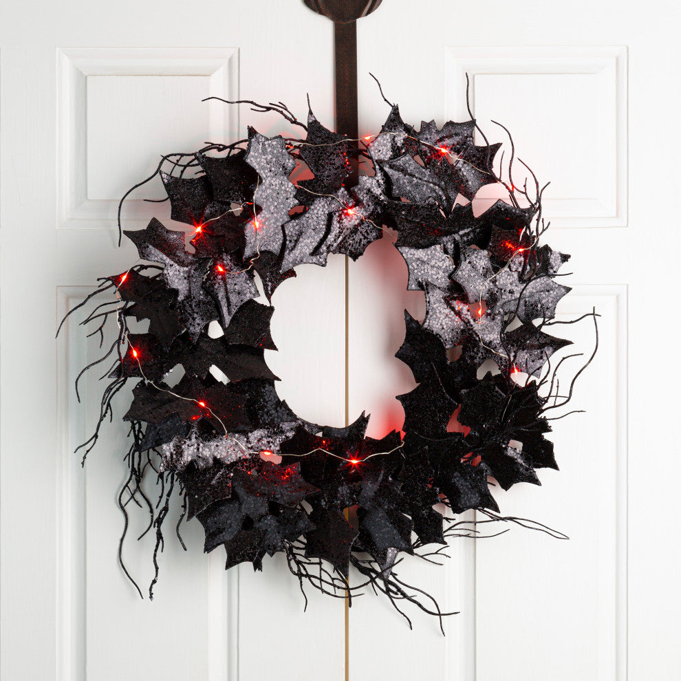 26"D Lighted Halloween Bat Wreath