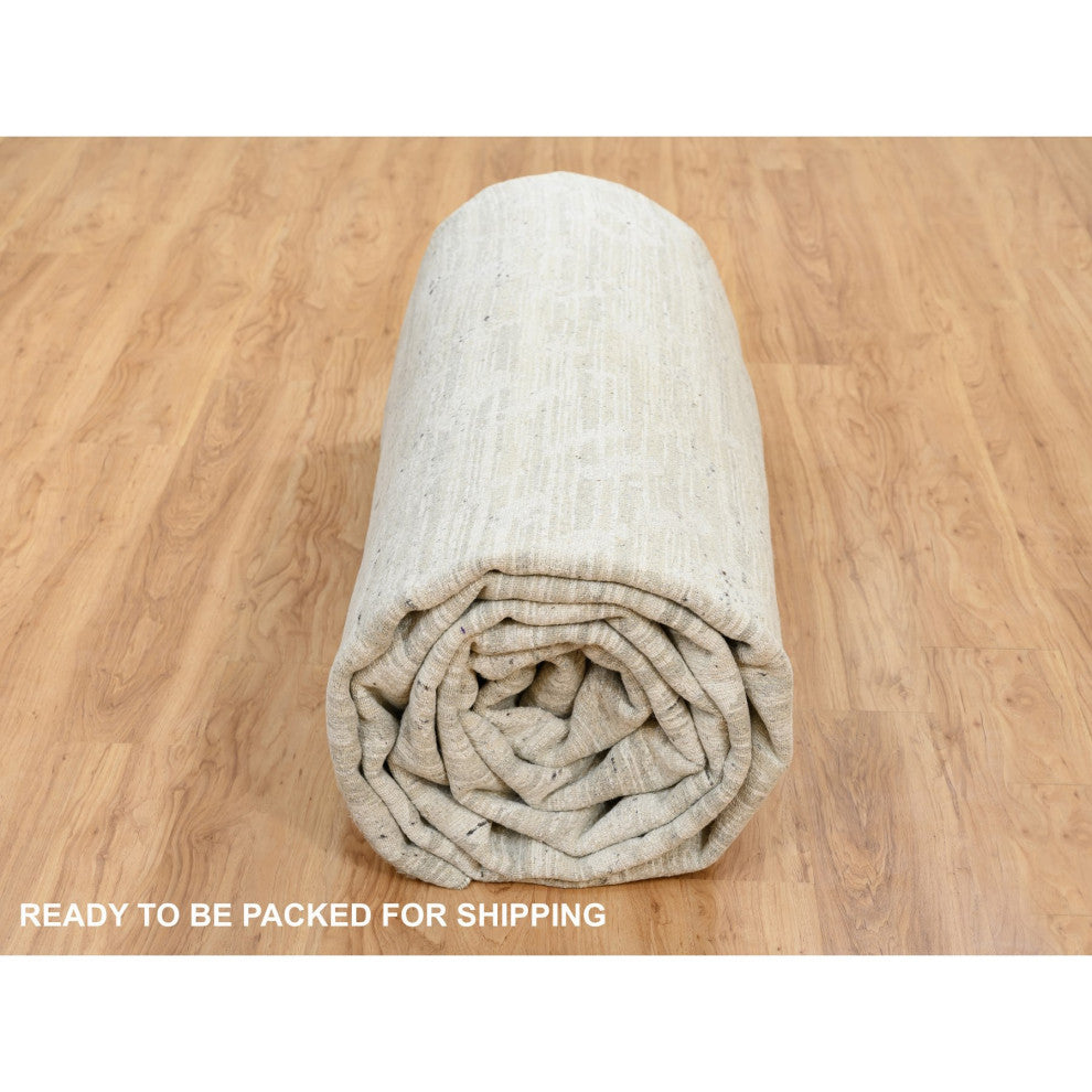 Light Gray Natural Wool Hand Knotted Modern Design Oversized Rug, 14'0"x19'9"