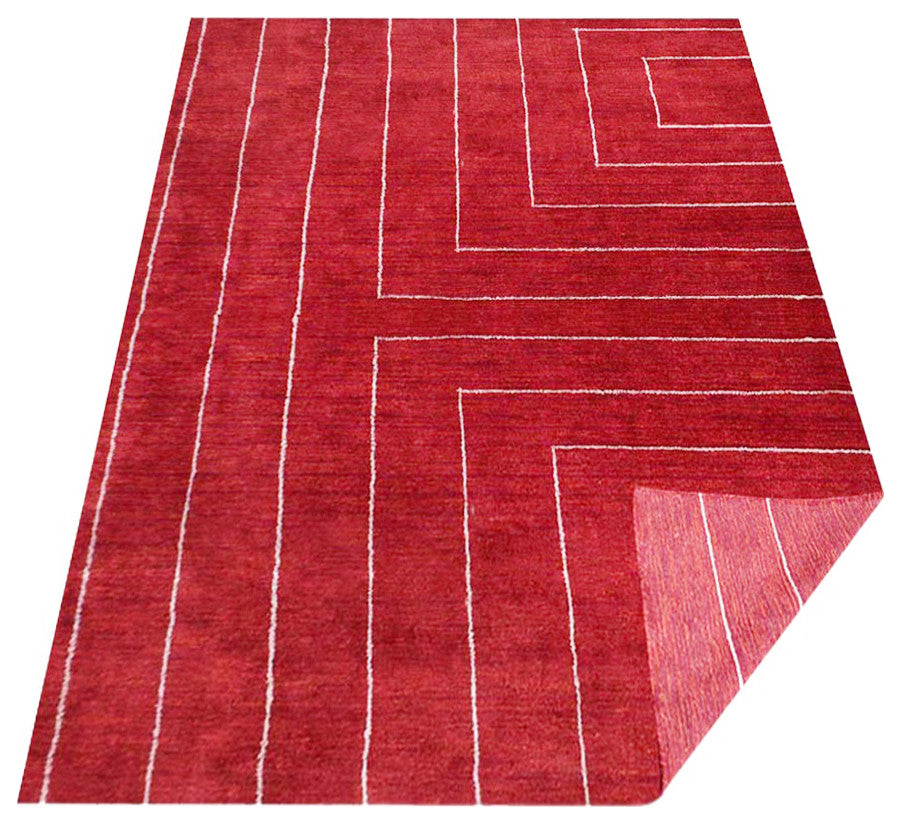 HAND KNOTTED LOOM SILK ECO-FRIENDLY RUGS-8'x10',Rectangle,Red Beige,Geometric