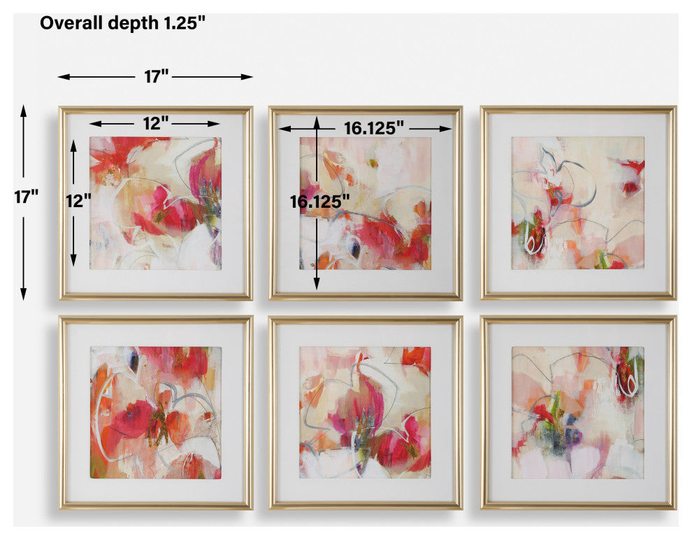 Uttermost Fresh Start Red Abstract Prints, S/6