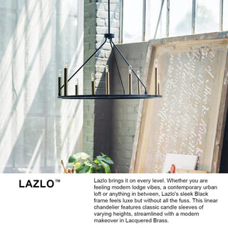 Lark Lazlo 38" Large Single Tier Chandelier, Black + Lacquered Brass