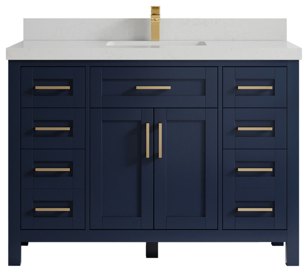 Cambridge 48 Single Sink Bath Vanity in Hale Navy Blue 2" Carrara Quartz