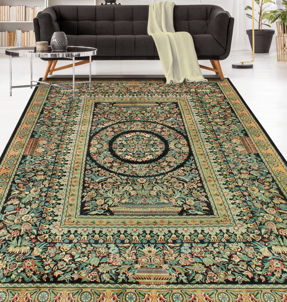 Pak-Persian Dua Black/Light Green Rug, 9'1x12'7