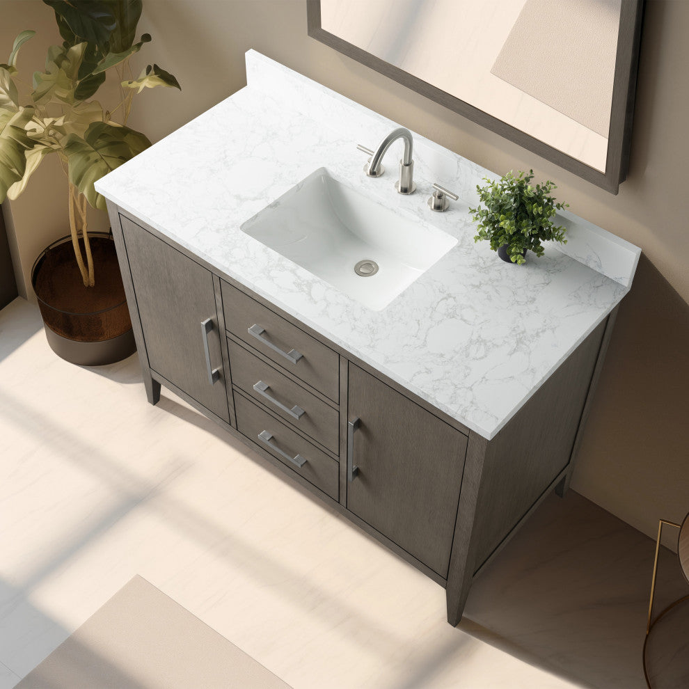 Vanity Art Bathroom Vanity With Sink, Driftwood Gray, 48", Single Sink, Brushed Nickel