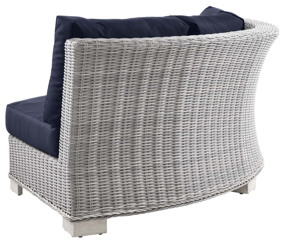 Sofa Corner Chair, Rattan, Wicker, Gray Blue Navy, Modern, Outdoor Patio