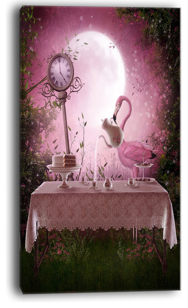 "Fantasy Garden With A Flamingo" Modern Landscape Wall Art Canvas, 20"x40"