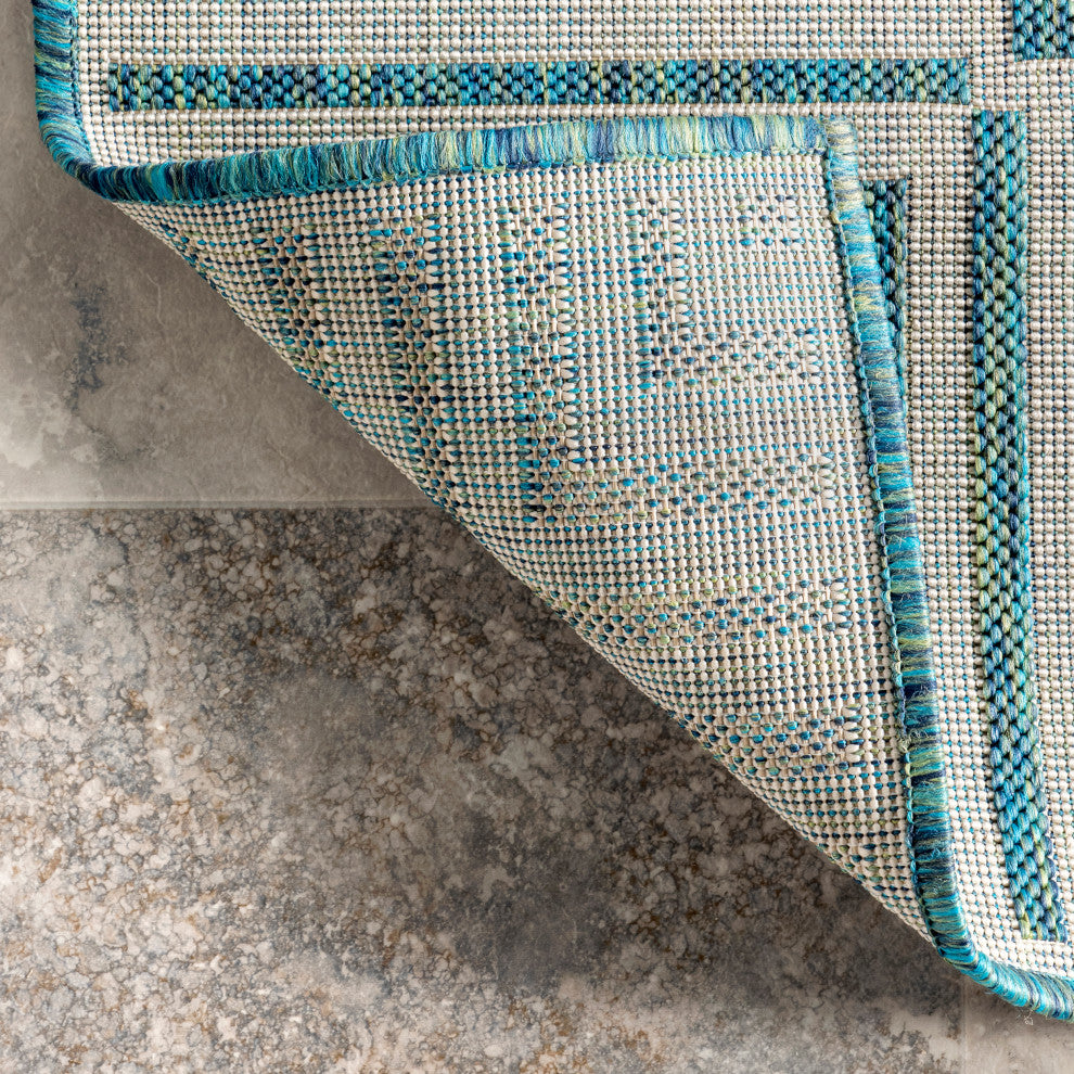 Nuloom Asha Simple Border Indoor/Outdoor Area Rug, Teal 9'6"x12'