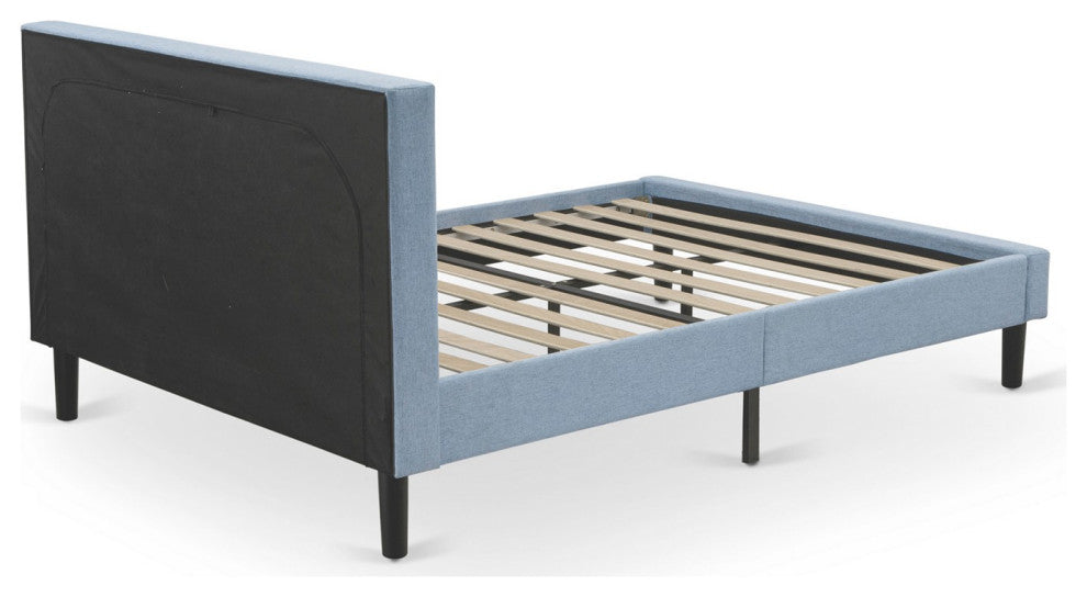 3Pc Platform Bed Set, 1 Bed, 2 Small Nightstands, Denim Blue