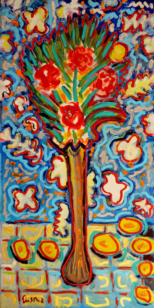 "Roses in Long Vase" Print on Canvas by Wayne Ensrud