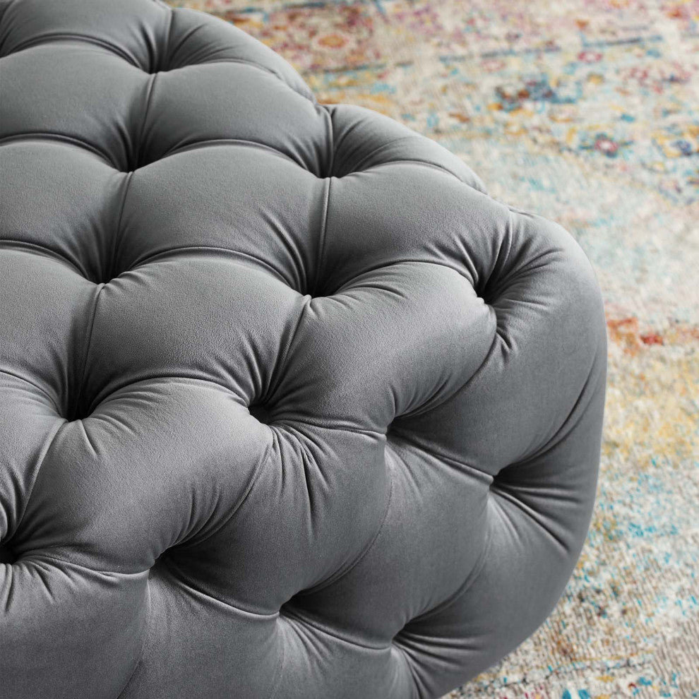 Tufted Accent Chair Ottoman, Square, Velvet, Gray, Modern, Lounge