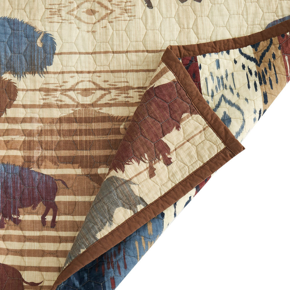 Home on the Range Reversible Quilt Set, King, Tan, 3PC