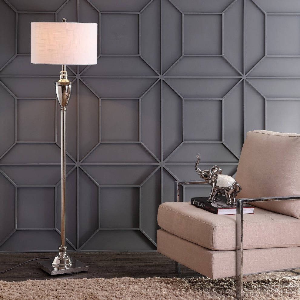Othello Metal LED Floor Lamp, Polished Nickel, 62"