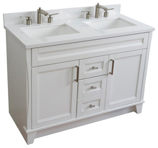 48" Double Sink Vanity, White Finish With Engineered Stone Top, Rectangle Sink