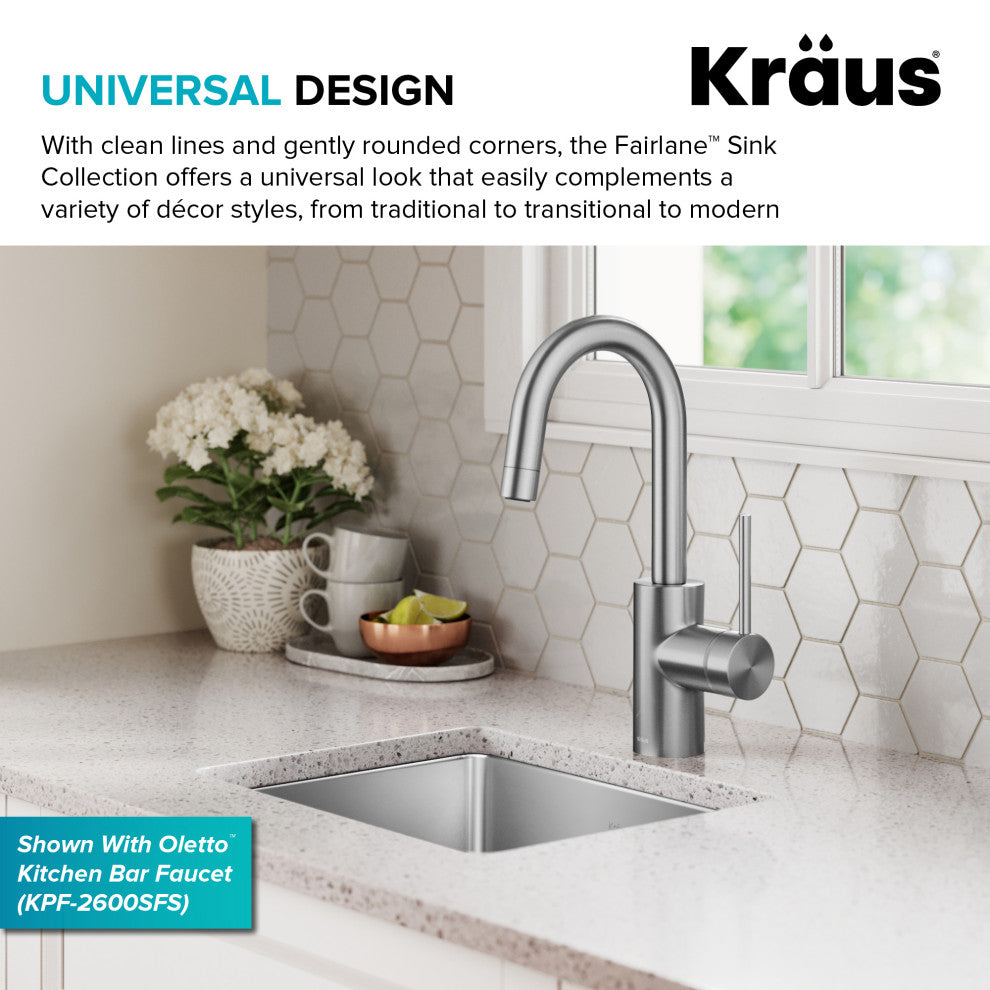 KRAUS Fairlane 15" Undermount 1-Bowl 18 Gauge Stainless Steel Kitchen Sink