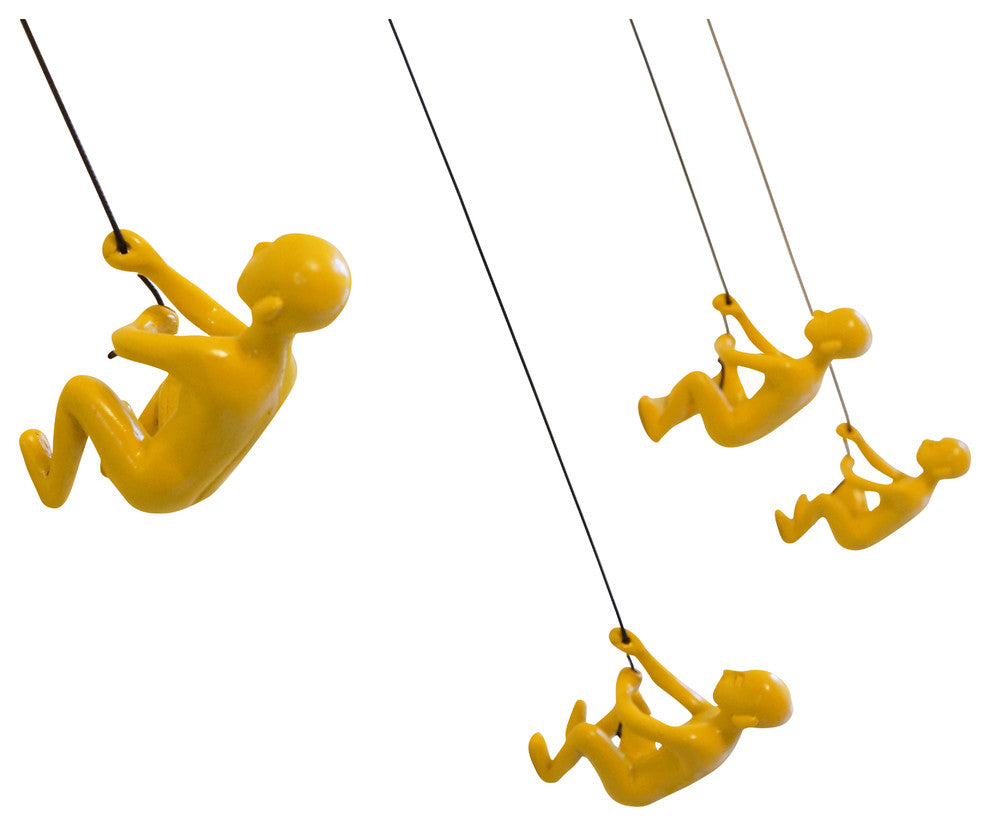 Climbing Man Position #3 Wall Art, Set of 4, Yellow