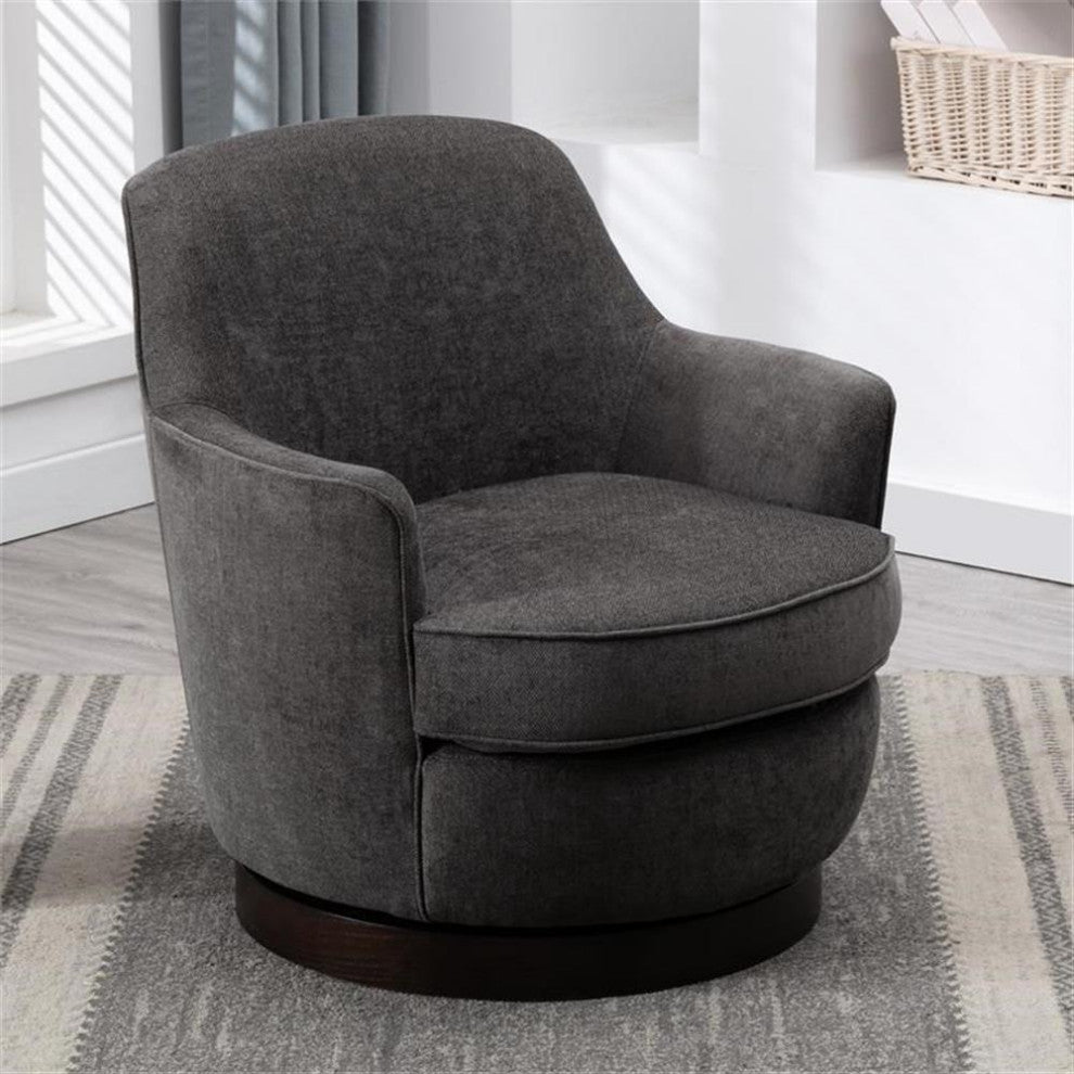 Bowery Hill Transitional Charcoal Wood Base Swivel Chair in Gray