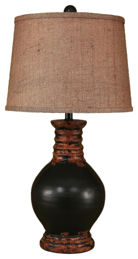 Aged Black Ribbed-Neck Table Lamp