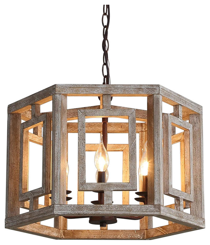 6 Light Wood Chandelier Rust Farmhouse Pendant Light Fixture