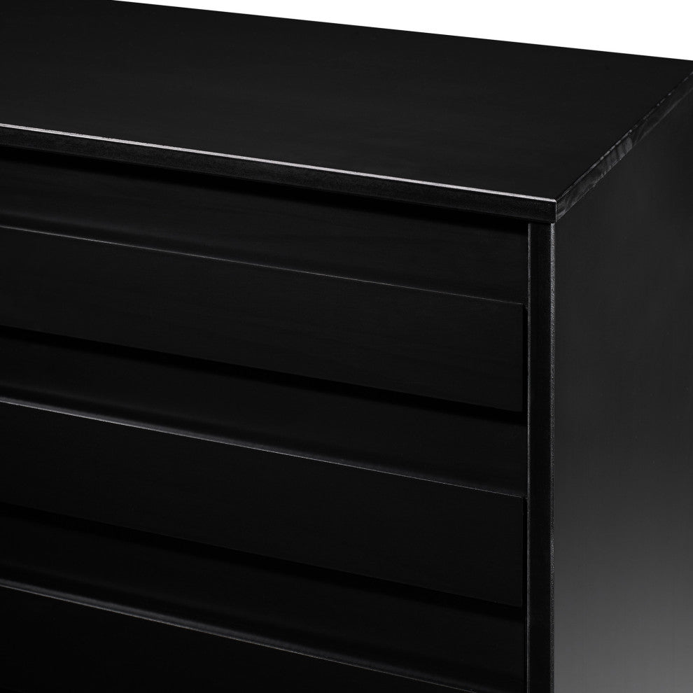 Modern Grooved Panel 6 Drawer Wood Dresser "“ Black