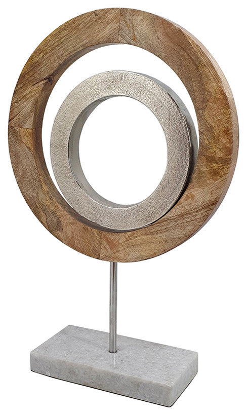 Benzara BM285571 Accent Decor, Concentric Rings, Mango Wood on a Marble Base