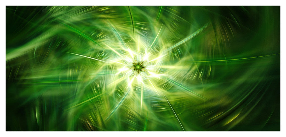 Rotating Fractal Green Fireworks, Large Floral Canvas Art Print, 60"x28"