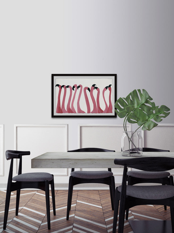 "Flamingo Gossip" Framed Painting Print, 36"x24"