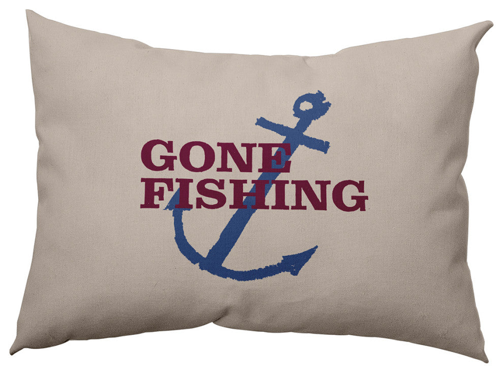 Gone Fishing Polyester Indoor Pillow, Maroon Red, 14"x20"