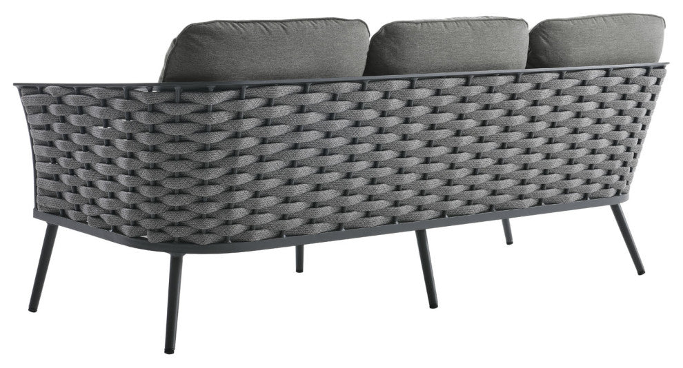 Lounge Sectional Sofa Chair Table Set, Aluminum, Modern, Outdoor, Gray