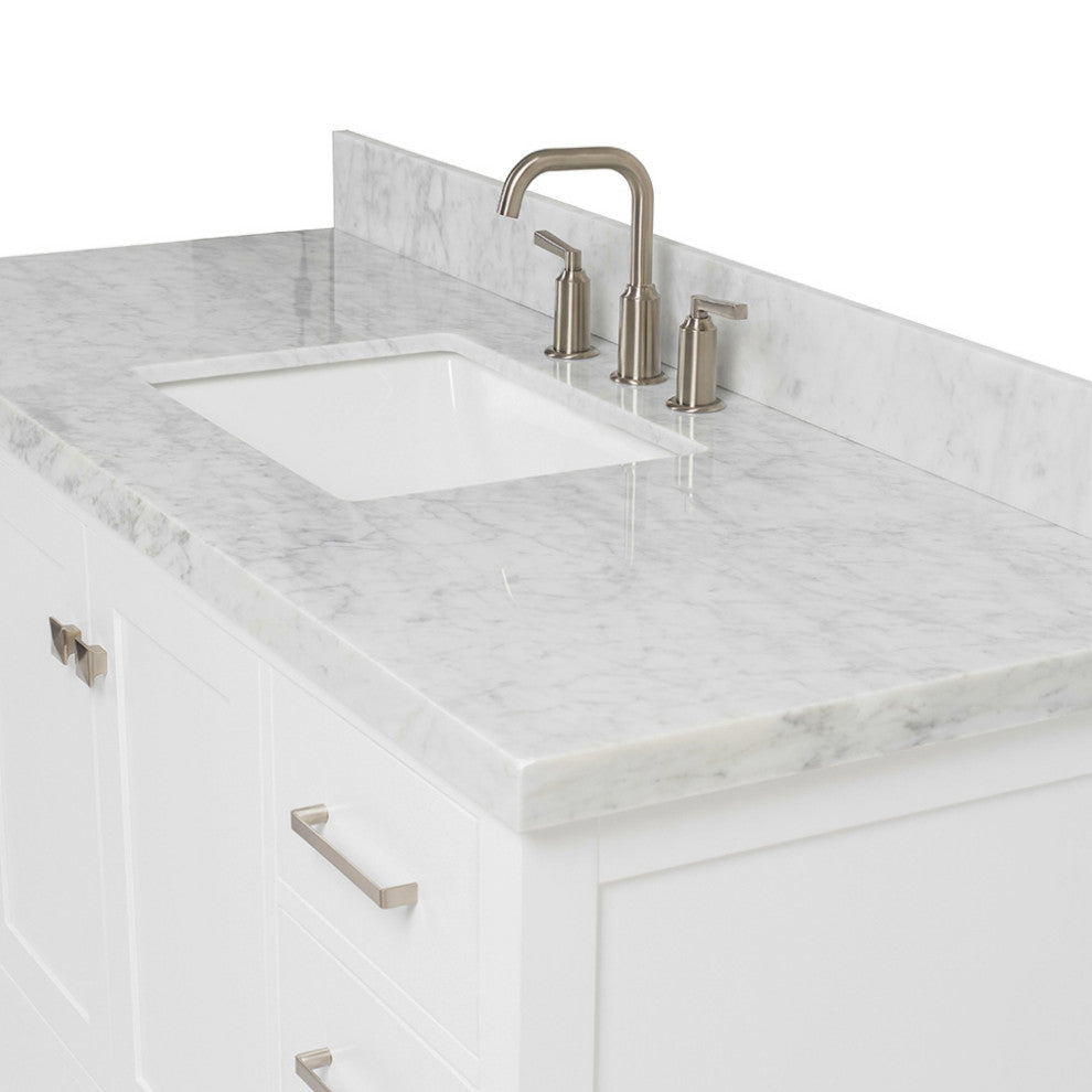 ARIEL Cambridge 55" Single Rectangle Sink Bathroom Vanity White With Marble Top