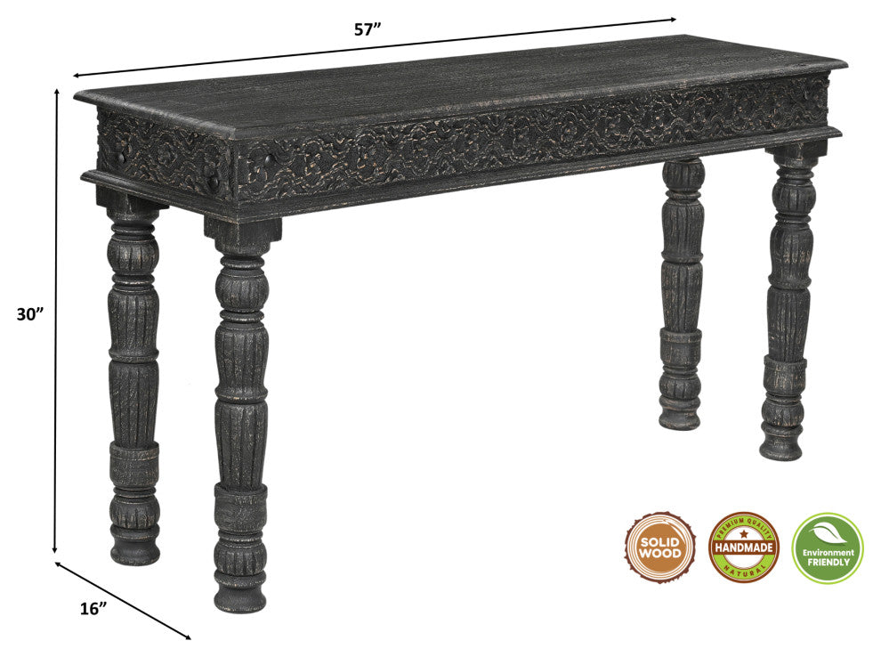 Wiley Carved Console Table, Black