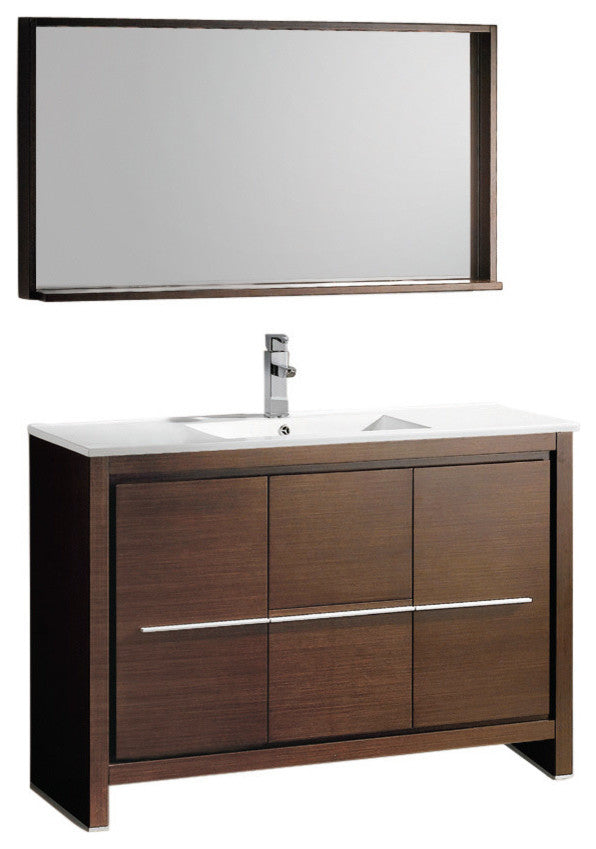 Allier 48" Wenge Brown Modern Bathroom Vanity With Mirror, Faucet, FFT9151BN