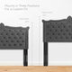 Tufted Headboard, Nailhead, Twin Size, Charcoal Gray, Velvet, Modern