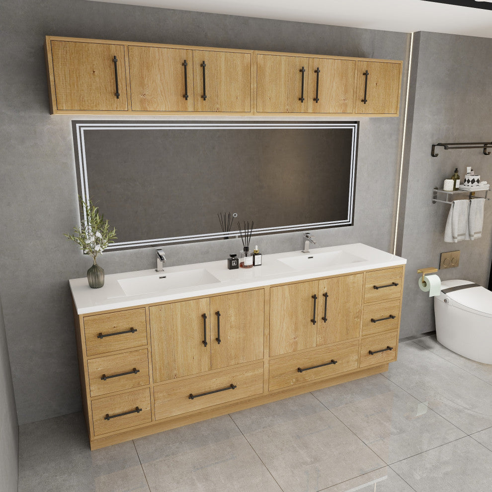 Victoria 84" Solid Wood Bath Vanity, Double Sink, Oak