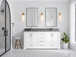Boston 72 Double Sink Bath Vanity in White 2" Piatra Gray