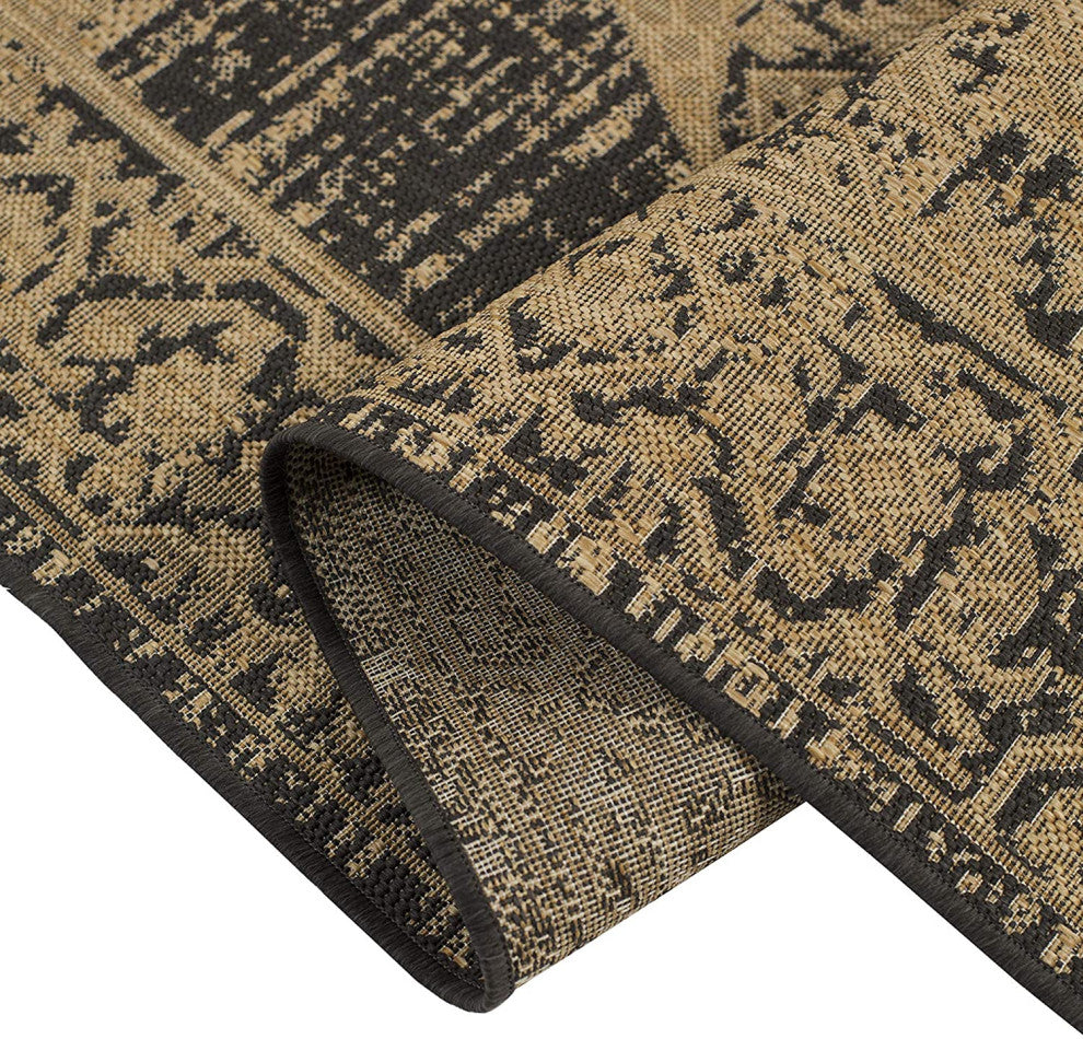 Outdoor Persian Accent Rug - Bacteria Resistant Rug, Charcoal, 7'10"x10'