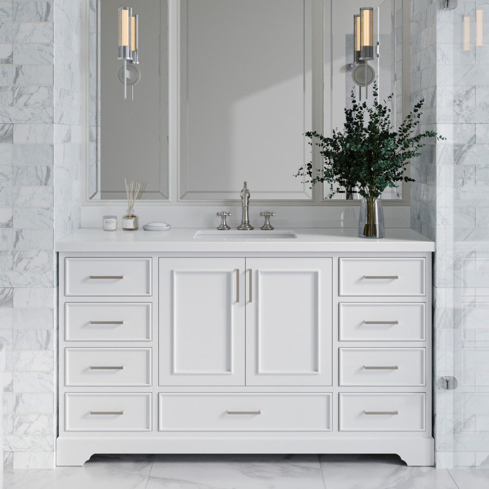 Ariel Stafford 60" Single Sink Bathroom Vanity Base, White