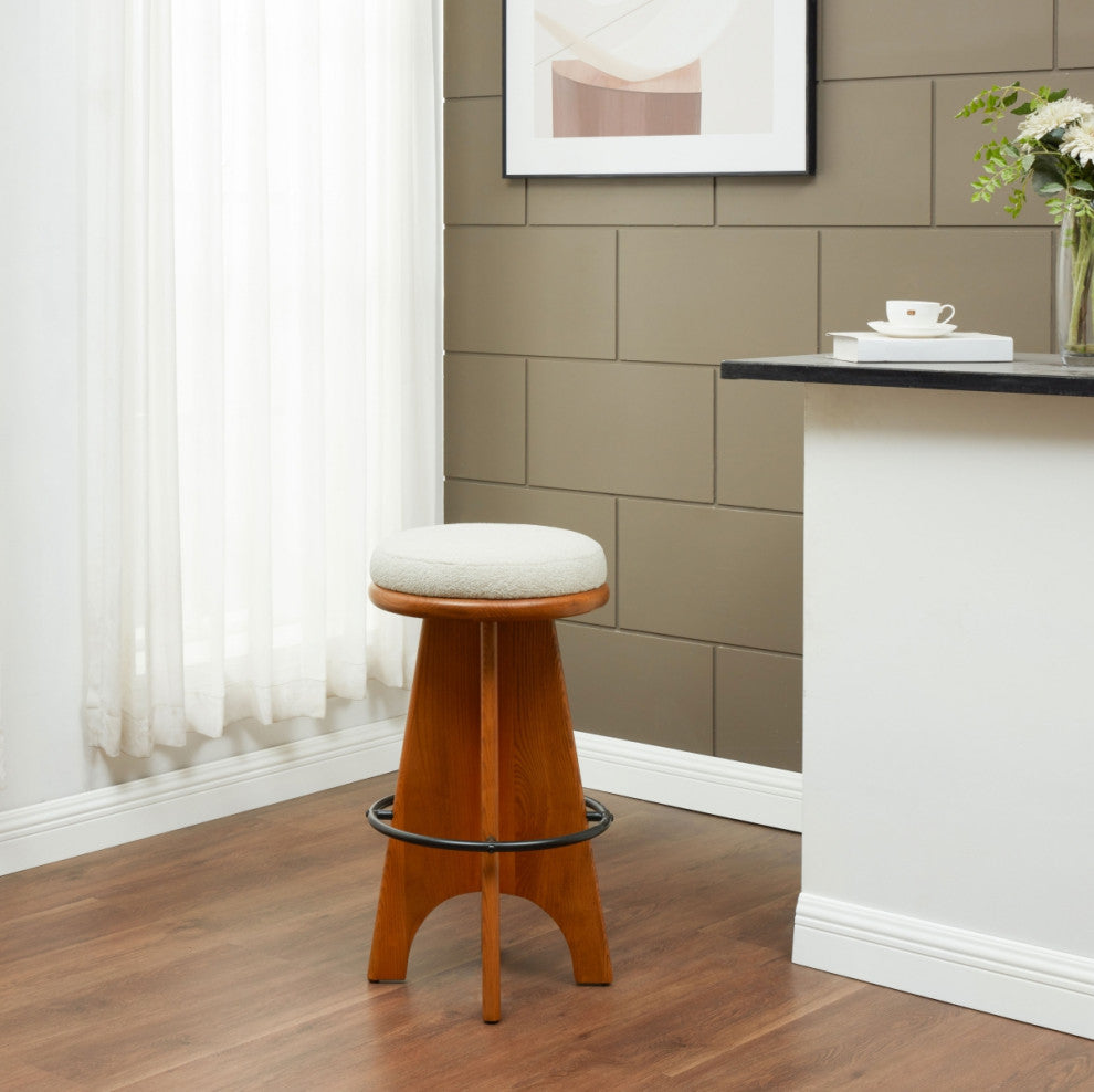 Safavieh Couture Bellarita Round Swivel Barstool, Ivory/Walnut