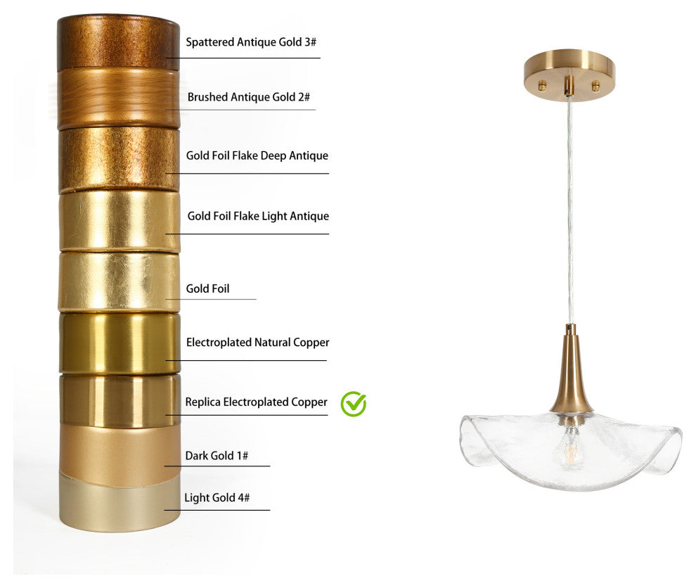 LNC Vitzthum 11" Wave Shaped Glass Pendant Light, Brass, Modern Style