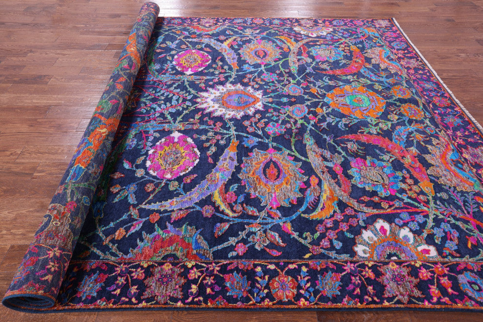 Hand-Knotted Persian Sickle Leaf Design Wool and Silk Rug 9' 0" X 11' 9" Q11852