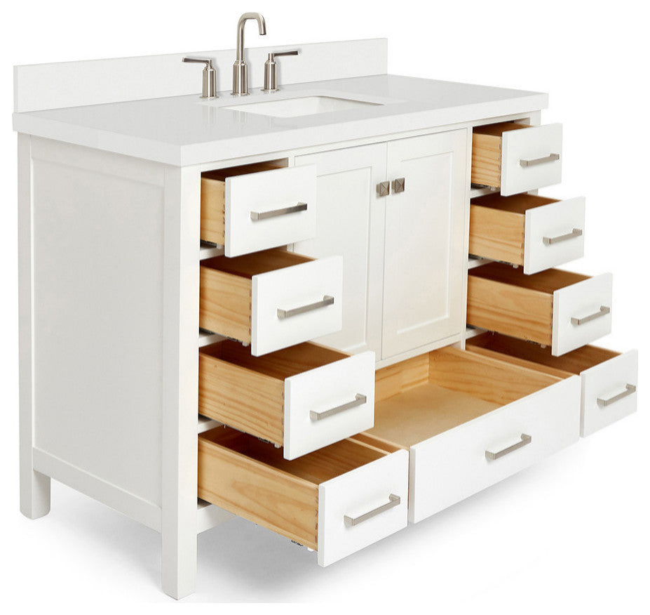ARIEL Cambridge 49" Single Rectangle Sink Bathroom Vanity White With Quartz Top
